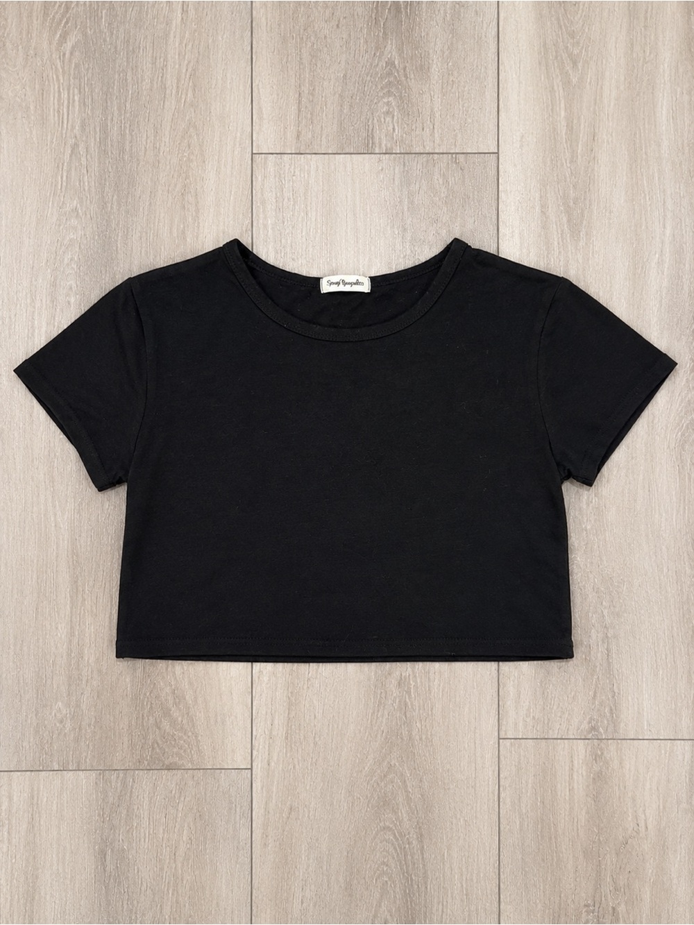 Classic Black Cropped Tee with Crew Neck